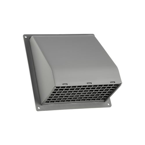 Main product image of 6" Gray Plastic Wall Exhaust Hood Vent w/ Spring Damper & 1/4" Removable Screen, 1-1/2" Collar, Flat Flange