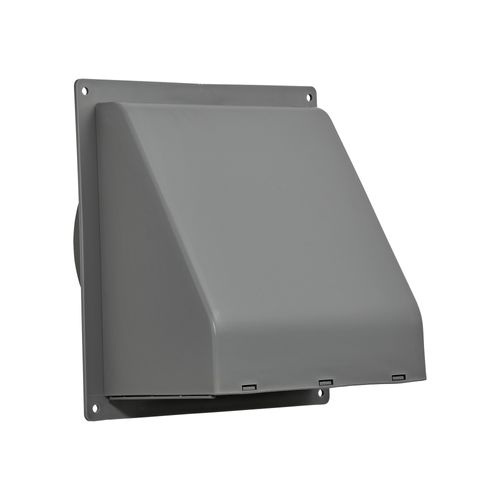 Main product image of 6" Gray Plastic Wall Exhaust Hood Vent w/ Spring Damper & 1/4" Removable Screen, 1-1/2" Collar, Flat Flange