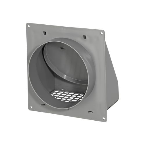 Main product image of 6" Gray Plastic Wall Exhaust Hood Vent w/ Spring Damper & 1/4" Removable Screen, 1-1/2" Collar, Flat Flange