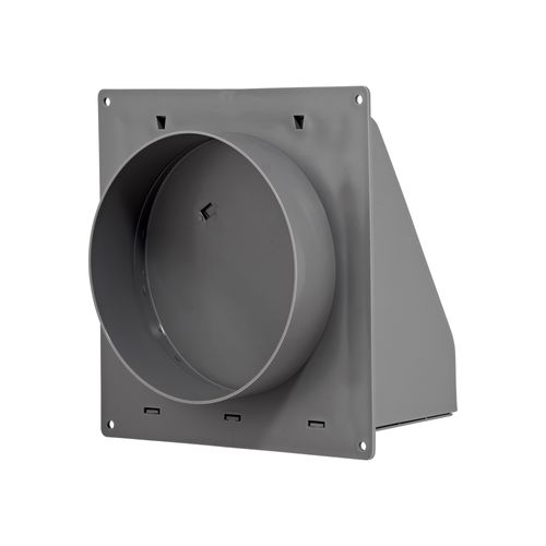 Main product image of 6" Gray Plastic Wall Exhaust Hood Vent w/ Spring Damper & 1/4" Removable Screen, 1-1/2" Collar, Flat Flange
