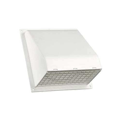 Main product image of 6" White Plastic Wall Exhaust Hood Vent w/ Spring Damper & 1/4" Removable Screen, 1-1/2" Collar, Flat Flange