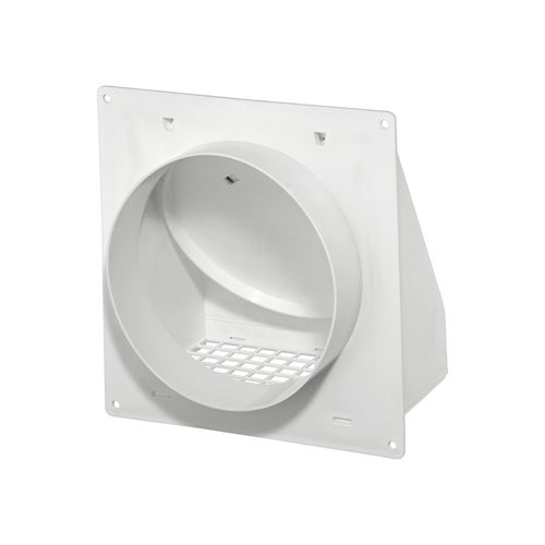 Main product image of 6" White Plastic Wall Exhaust Hood Vent w/ Spring Damper & 1/4" Removable Screen, 1-1/2" Collar, Flat Flange