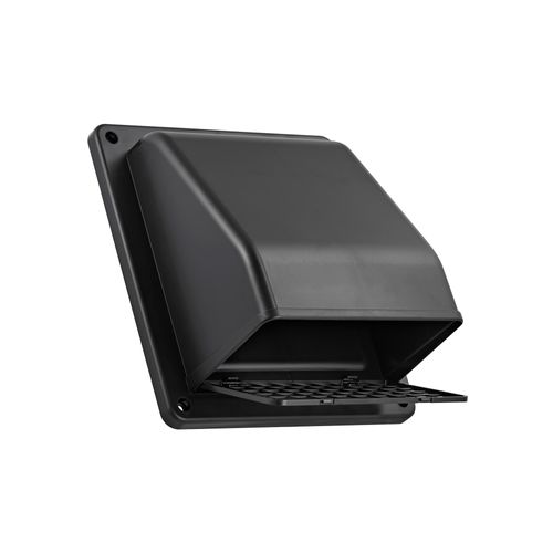 Main product image of 6" Black Plastic Wall Exhaust Hood Vent w/ Spring Damper & 1/4" Removable Screen