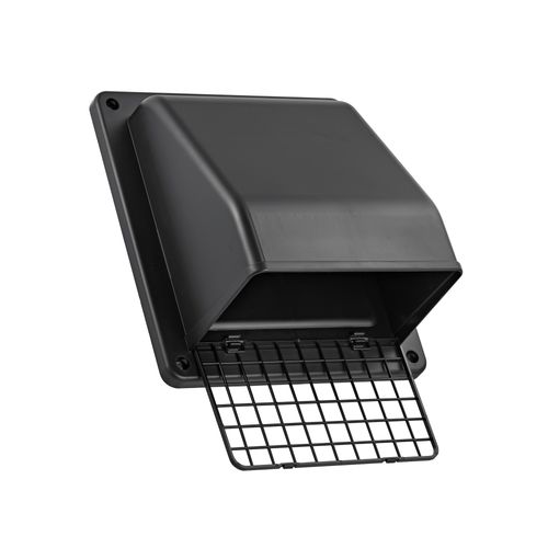 Main product image of 8" Black Plastic Wall Exhaust Vent w/ Spring Damper & Screen