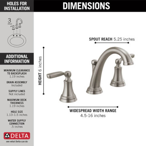 Main product image of Woodhurst Two Handle Widespread Bathroom Faucet (Stainless) , 3532LF-SSMPU