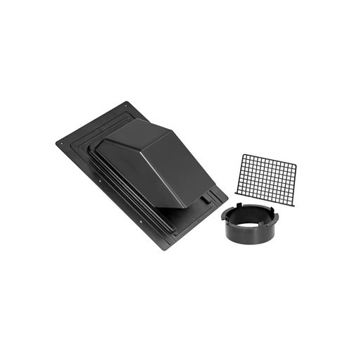 Main product image of 4" Black ABS Plastic Roof Exhaust Vent w/ Damper & Removable Screen, Snap-On Collar