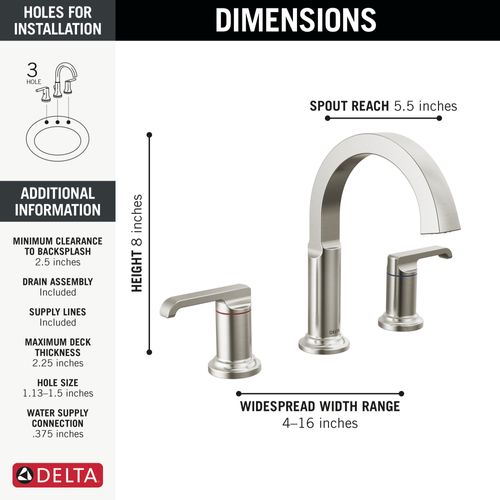 Main product image of Tetra 2 Handle Widespread Bathroom Faucet (Lumicoat Stainless), 35588-SS-PR-DST