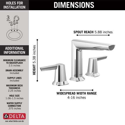 Main product image of Galeon 2 Handle Widespread Bathroom Faucet, Metal Pop Up (Lumicoat Chrome), 3571-PR-MPU-DST
