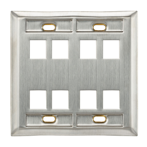 Main product image of Stainless Steel Quickport, Wallplate, Dual-Gang, 8-port, w/ ID Windows