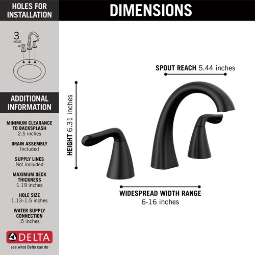 Main product image of Arvo 2 Handle Widespread Bathroom Faucet (Matte Black), 35840LF-BL