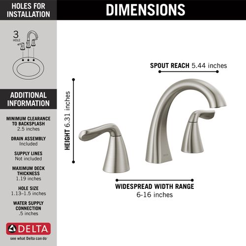 Main product image of Arvo 2 Handle Widespread Bathroom Faucet (Spotshield Brushed Nickel), 35840LF-SP