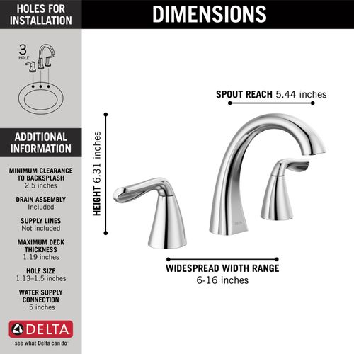 Main product image of Arvo 2 Handle Widespread Bathroom Faucet (Chrome), 35840LF