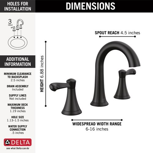 Main product image of Esato 2 Handle Widespread Bathroom Faucet (Matte Black), 35897LF-BL