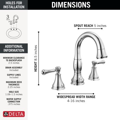 Main product image of Cassidy 2 Handle Widespread Pull Down Bathroom Faucet (Chrome), 3597-PD-DST