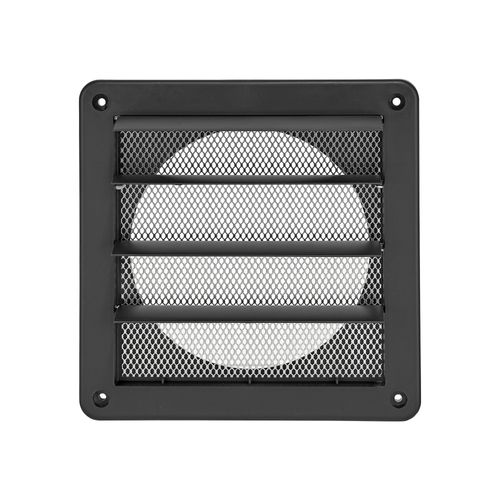 Main product image of 6" Black Plastic Louvered Wall Exhaust Vent w/ 1/8" Metal Bug Screen, Flush Mount
