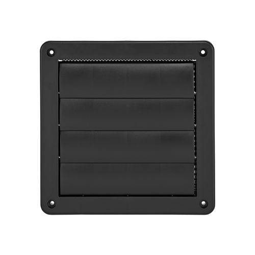 Main product image of 6" Black Plastic Louvered Wall Exhaust Vent w/ 1/8" Metal Bug Screen, Flush Mount