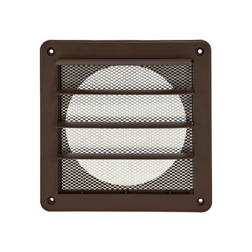 Main product image of 6" Brown Plastic Louvered Wall Exhaust Vent w/ 1/8" Metal Bug Screen, Flush Mount