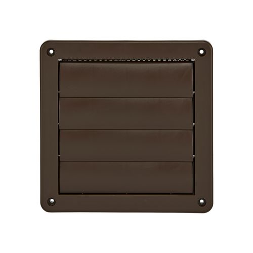 Main product image of 6" Brown Plastic Louvered Wall Exhaust Vent w/ 1/8" Metal Bug Screen, Flush Mount