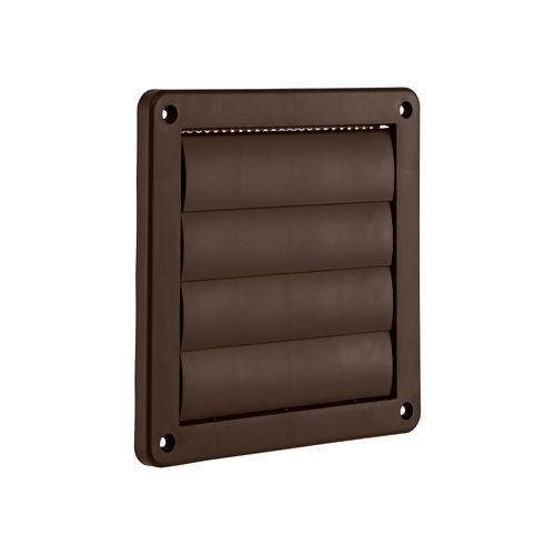Main product image of 6" Brown Plastic Louvered Wall Exhaust Vent w/ 1/8" Metal Bug Screen, Flush Mount