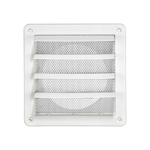 Main product image of 6" White Plastic Louvered Wall Exhaust Vent w/ 1/8" Metal Bug Screen, Flush Mount