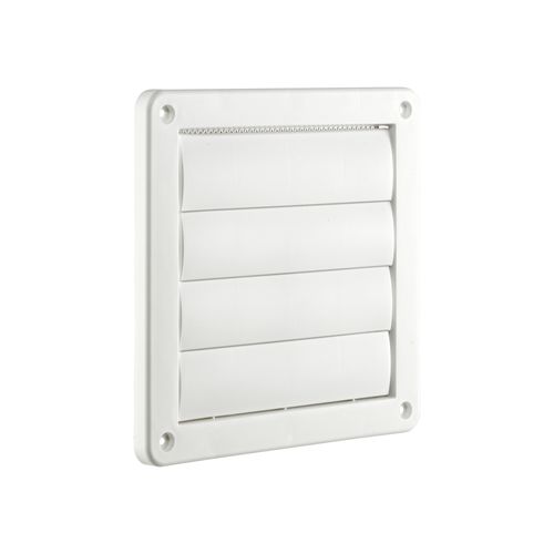 Main product image of 6" White Plastic Louvered Wall Exhaust Vent w/ 1/8" Metal Bug Screen, Flush Mount