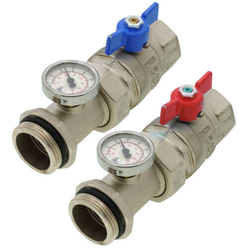 Main product image of Union Ball Valve w/ Thermometer for 1-1/2" Brass Manifold (Set of 2)