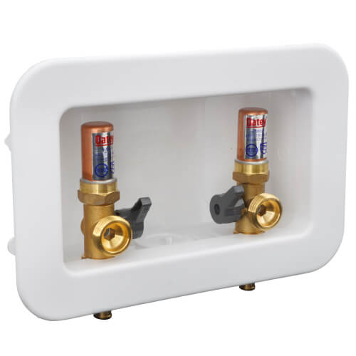 Main product image of Centro II PEX Crimp Assembled Washing Machine Outlet Box w/ Water Hammer Arrestor, 1/4 Turn (Standard Pack)