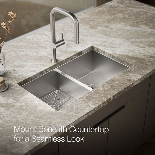 Main product image of Vault 33" 1-Hole Top/Undermount Double Bowl Kitchen Sink, K-3820-1-NA