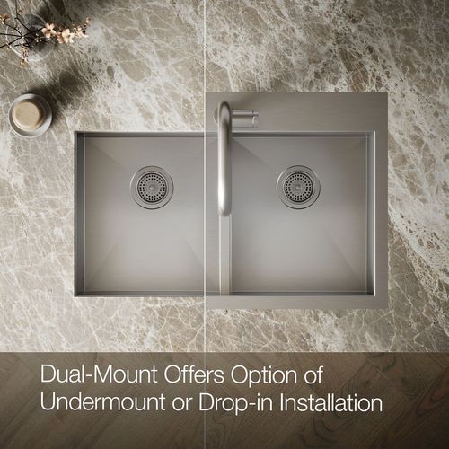 Main product image of Vault 33" 1-Hole Top/Undermount Double Bowl Kitchen Sink, K-3820-1-NA