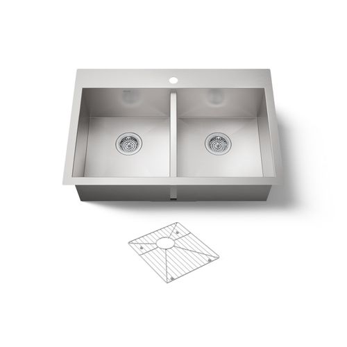 Main product image of Vault 33" 1-Hole Top/Undermount Double Bowl Kitchen Sink, K-3820-1-NA