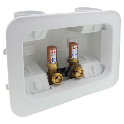 Main product image of 2 x 4 Copper Assembled Washing Machine Outlet Box w/ Water Hammer Arrestor, 1/4 Turn (Standard Pack)