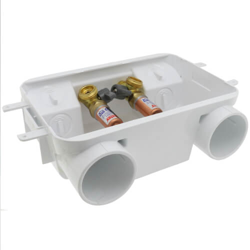 Main product image of 2 x 4 CPVC Assembled Washing Machine Outlet Box w/ Water Hammer Arrestor, 1/4 Turn (Standard Pack)