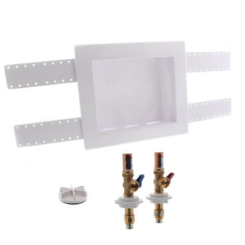 QUADTRO Unassembled Washing Machine Outlet Box w/ 1/4" Turn, Hammer (1/2" PEX Press)