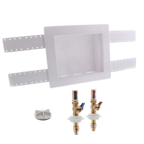 QUADTRO Unassembled Washing Machine Outlet Box w/ 1/4" Turn, Hammer (1/2" PEX Press)