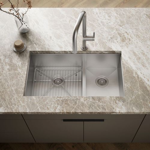 Main product image of Vault Smart Divide 33" 4-Hole Top/Undermount Double Bowl Kitchen Sink, K-3839-3-NA