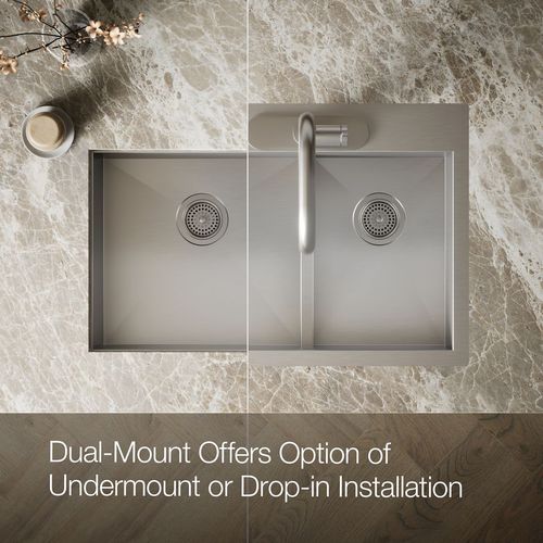 Main product image of Vault Smart Divide 33" 4-Hole Top/Undermount Double Bowl Kitchen Sink, K-3839-3-NA