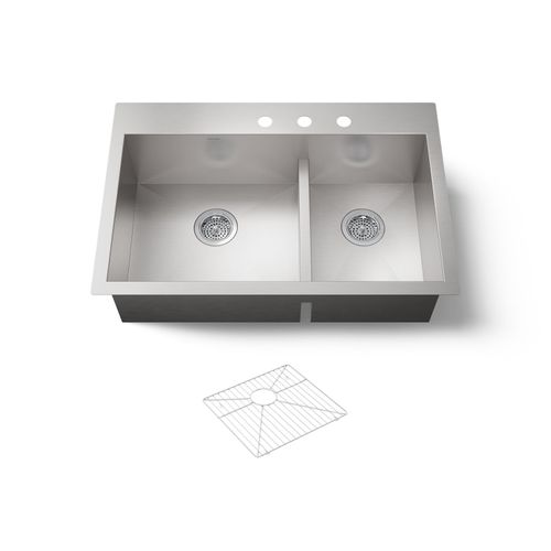 Main product image of Vault Smart Divide 33" 4-Hole Top/Undermount Double Bowl Kitchen Sink, K-3839-3-NA