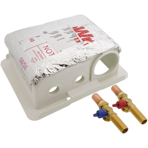 Main product image of Fire Rated Copper Sweat Washing Machine Outlet Box w/ Water Hammer Arrestor, 1/4 Turn Brass Ball Valve (Standard Pack)