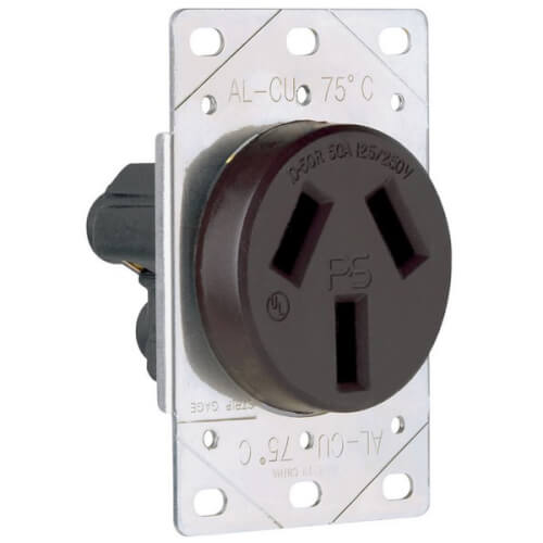 Main product image of Straight Blade Single Receptacle, 3P, 3-Wire, NEMA D-350R - Black (50A, 125/250V)