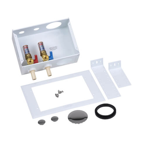 Main product image of Metal CPVC Washing Machine Outlet Box w/ Water Hammer Arrestor, 1/4 Turn, Grommets (Top Mount)