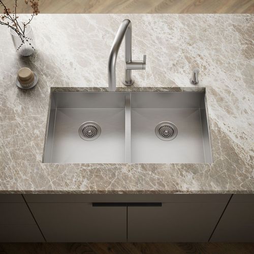 Main product image of Vault 33" 4-Hole Top/Undermount Double Bowl Kitchen Sink, K-3996-4-NA