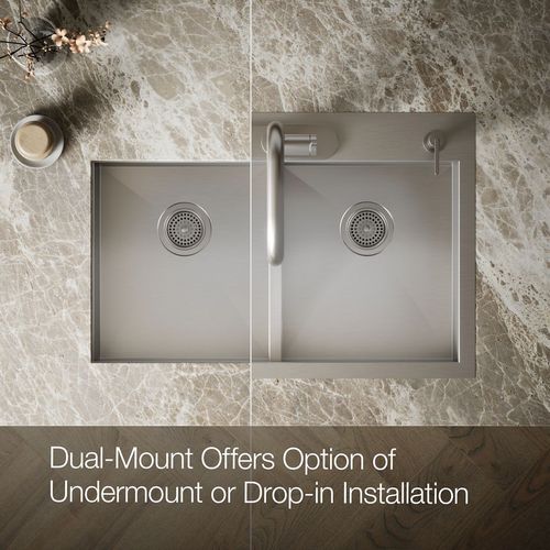 Main product image of Vault 33" 4-Hole Top/Undermount Double Bowl Kitchen Sink, K-3996-4-NA