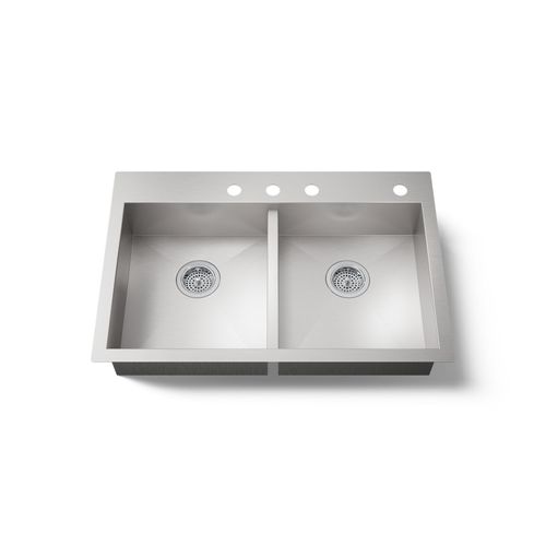 Main product image of Vault 33" 4-Hole Top/Undermount Double Bowl Kitchen Sink, K-3996-4-NA
