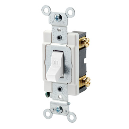 Main product image of 3A, 24V AC/DC, Toggle Switch 1-Pole, Self-Grounding, Back/Side Wired (White)