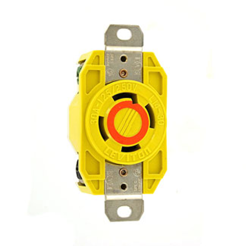 Main product image of 30A, 125/250V NEMA L14-30r, 3p, 4w, Flush Mtg Locking Receptacle, Grounding, Corrosion-resistant (Yellow)