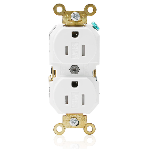 Main product image of Duplex Receptacle Outlet, Extra  Tamper-Resistant, Smooth Face, 15A, 125V Back or Side Wire, NEMA 5-15R, 2-Pole, 3-Wire, Self-Grounding (White)