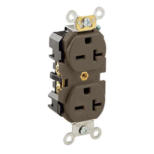 Main product image of Duplex Receptacle Outlet,  Smooth Face, 20A, 250V Back or Side Wire, NEMA 6-20R, 2-Pole, 3-Wire, Self-Grounding (Brown)
