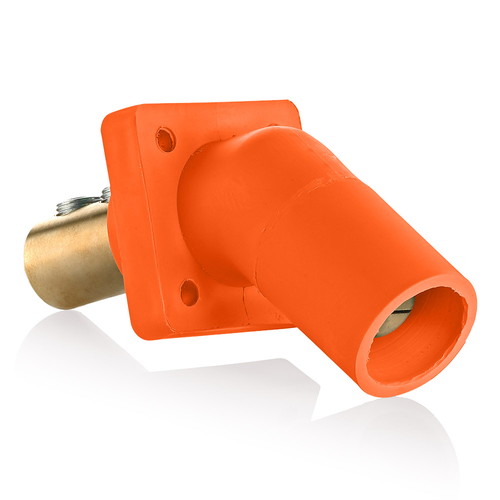 Main product image of 16 Series Male Panel Receptacle, Cam-Type, 45-Degree, Double Set Screw, Taper Nose, Cable Range- 2/0 to 4/0 AWG, 400A Max (Orange)
