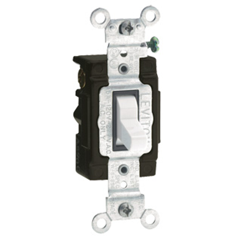 Main product image of 15A, 120V Toggle Lighted Handle, Illuminated Off 3-way AC Quiet Switch, Commercial Grade, Grounding, Side Wired, (White)