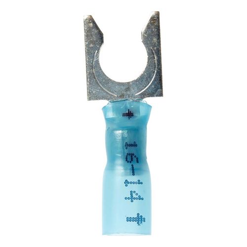 Main product image of Partially Insulated, #1/4" Stud, Crimp Locking Fork Terminal, Blue (Pack of 25)